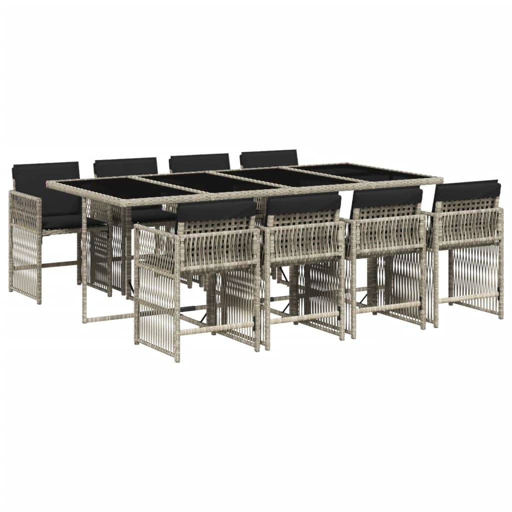 vidaXL 9-tlg. Garten-Essgruppe mit Kissen Hellgrau Poly Rattan