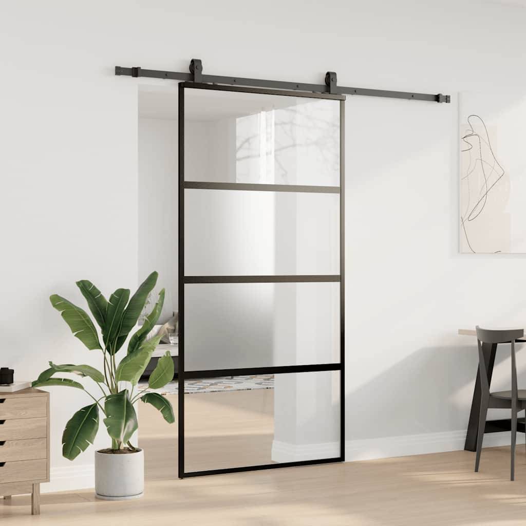 vidaXL Schiebetür mit Beschlag Schwarz 102,5x205 cm Hartglas
