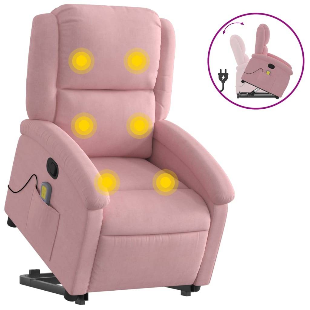 vidaXL Massagesessel mit Aufstehhilfe Rosa Samt