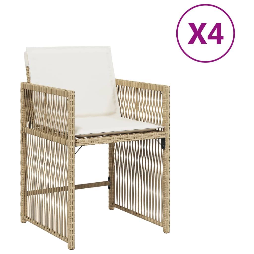 vidaXL Gartenstühle mit Kissen 4 Stk. Beige Poly Rattan