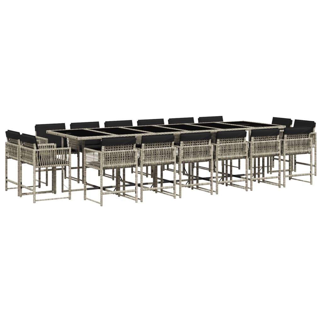vidaXL 17-tlg. Garten-Essgruppe mit Kissen Hellgrau Poly Rattan