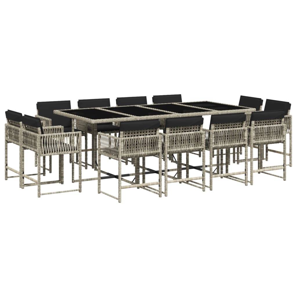 vidaXL 13-tlg. Garten-Essgruppe mit Kissen Hellgrau Poly Rattan