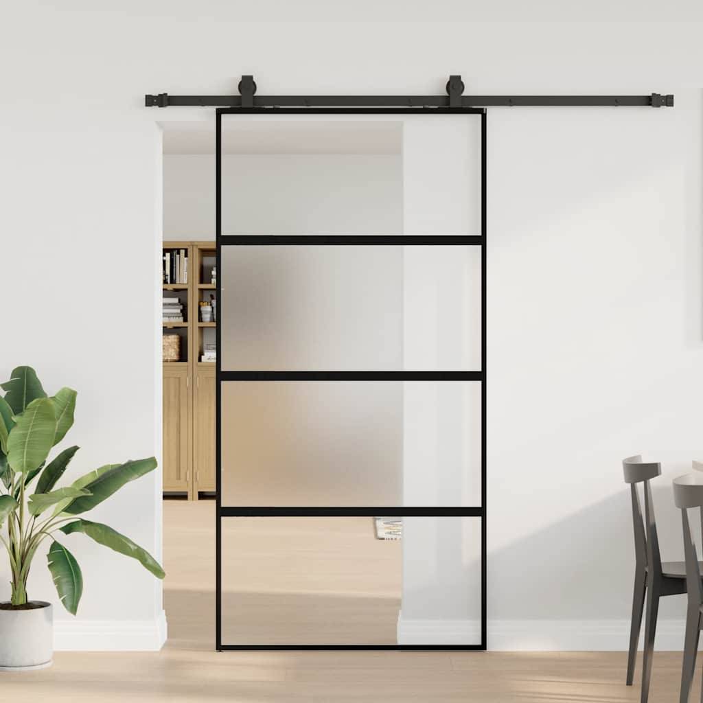 vidaXL Schiebetür mit Beschlag Schwarz 102,5x205 cm Hartglas