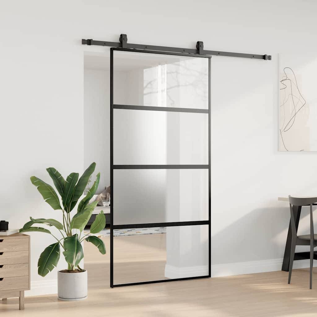 vidaXL Schiebetür mit Beschlag Schwarz 102,5x205 cm Hartglas