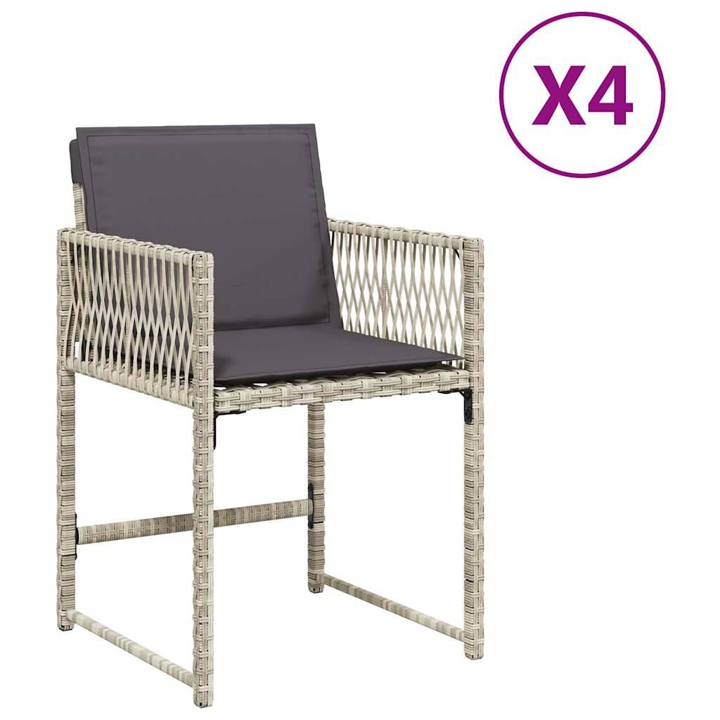 vidaXL Gartenstühle mit Kissen 4 Stk. Hellgrau Poly Rattan