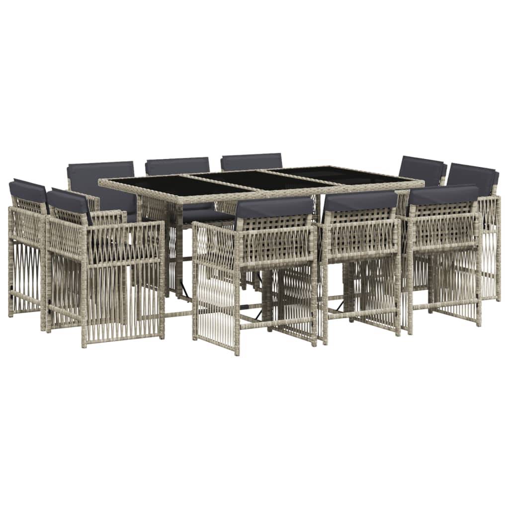 vidaXL 11-tlg. Garten-Essgruppe mit Kissen Hellgrau Poly Rattan