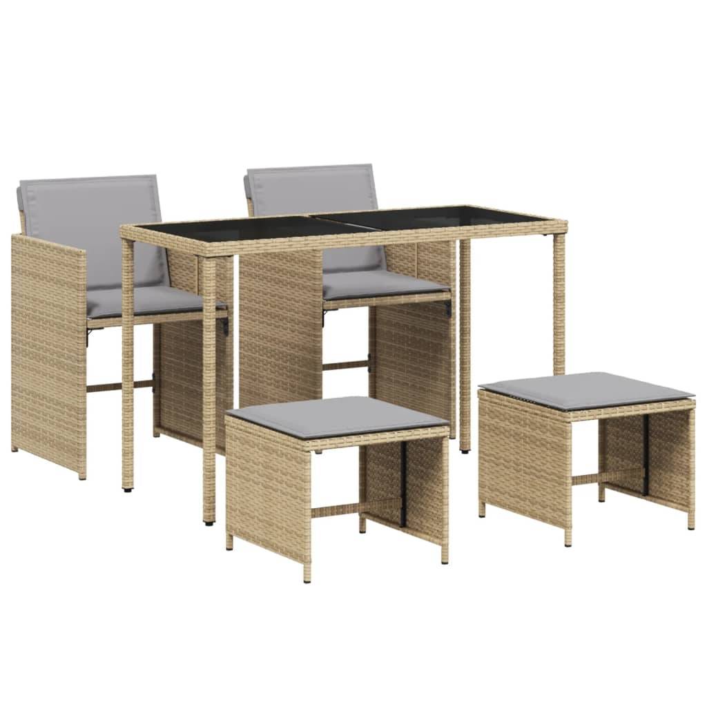 vidaXL 5-tlg. Garten-Essgruppe mit Kissen Beigemischung Poly Rattan