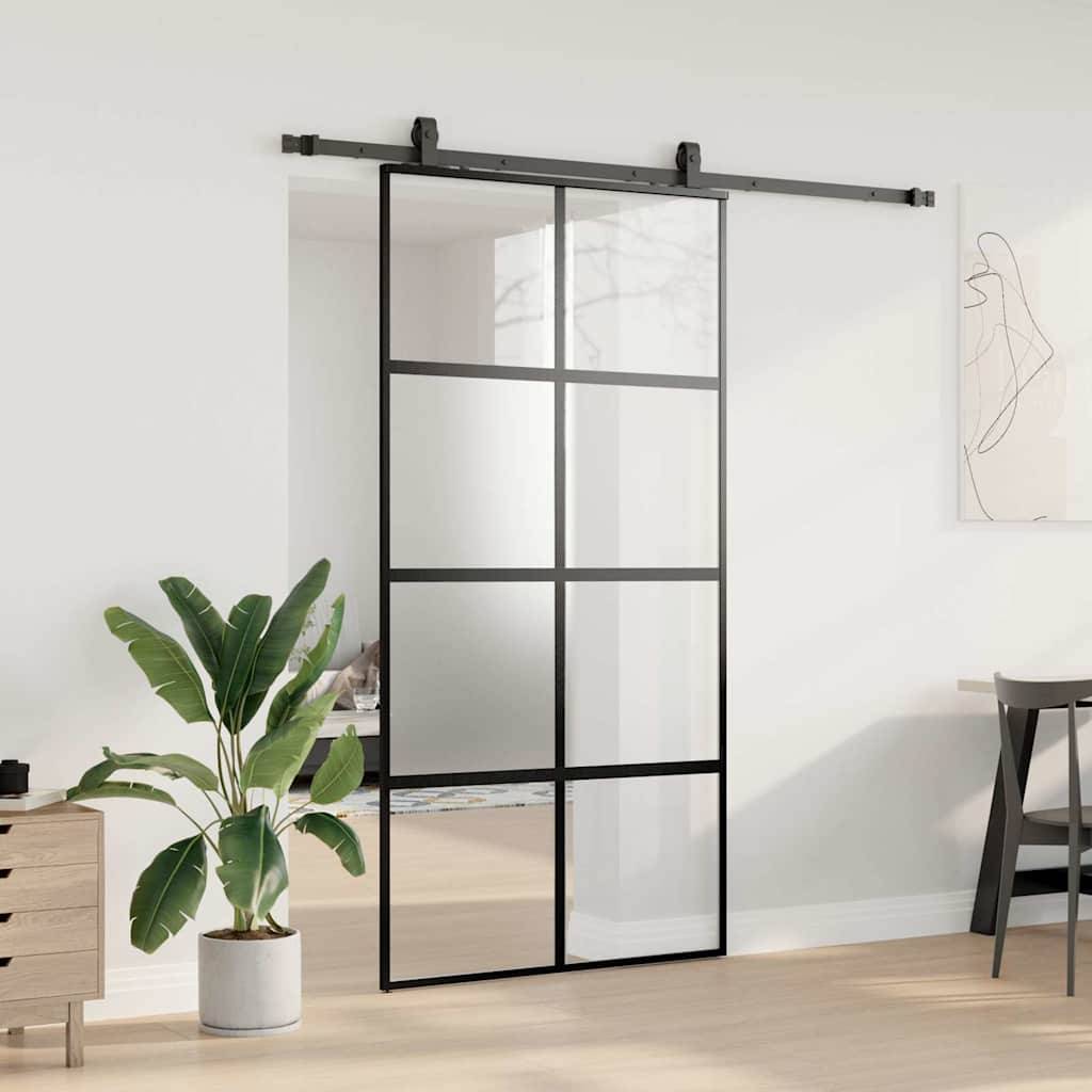 vidaXL Schiebetür mit Beschlag Schwarz 102,5x205 cm Hartglas