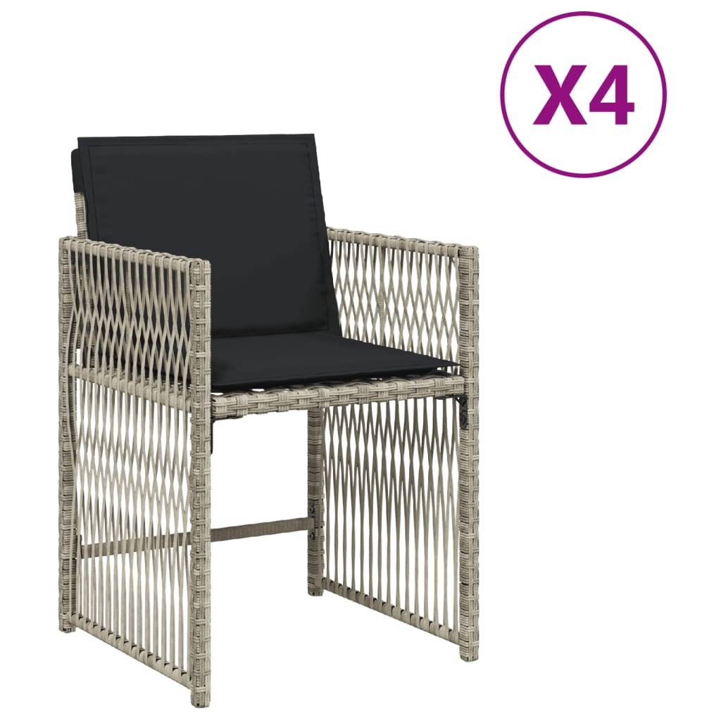 vidaXL Gartenstühle mit Kissen 4 Stk. Hellgrau Poly Rattan