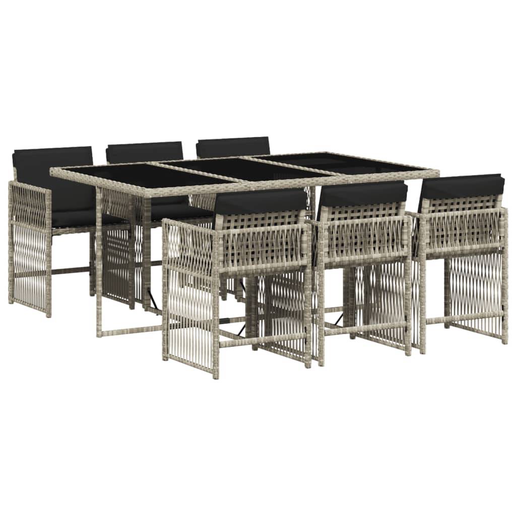 vidaXL 7-tlg. Garten-Essgruppe mit Kissen Hellgrau Poly Rattan