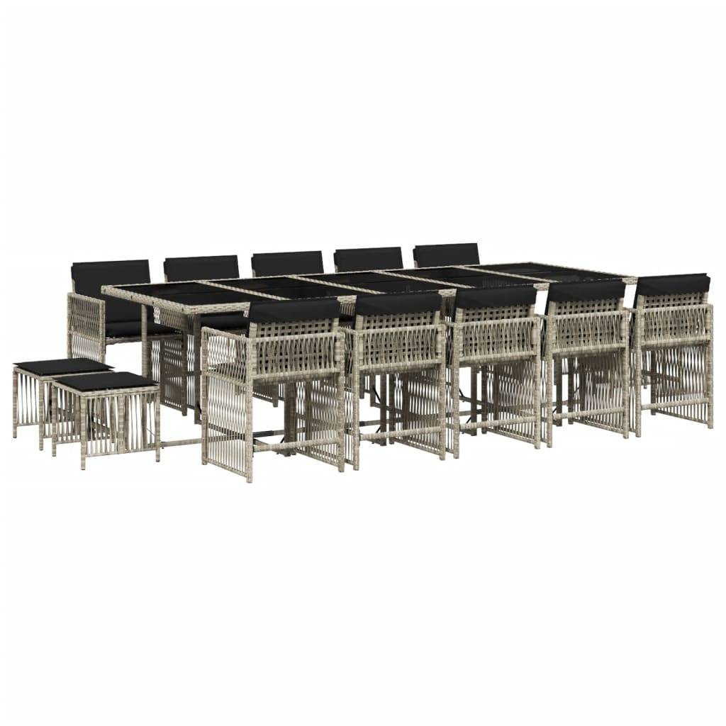 vidaXL 15-tlg. Garten-Essgruppe mit Kissen Hellgrau Poly Rattan