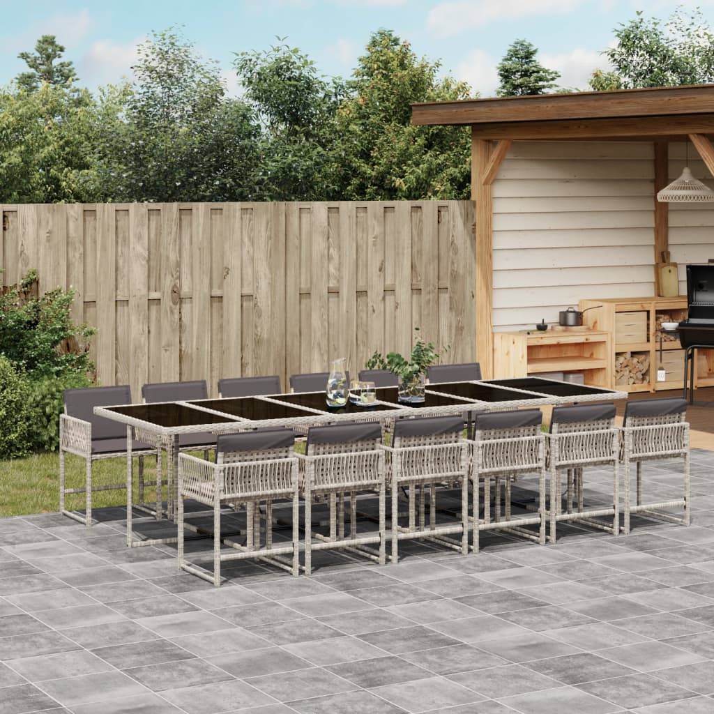 vidaXL 13-tlg. Garten-Essgruppe mit Kissen Hellgrau Poly Rattan