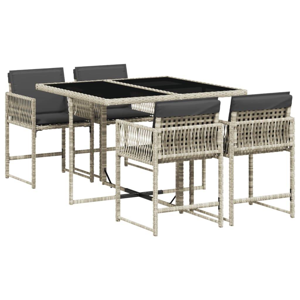 vidaXL 5-tlg. Garten-Essgruppe mit Kissen Hellgrau Poly Rattan