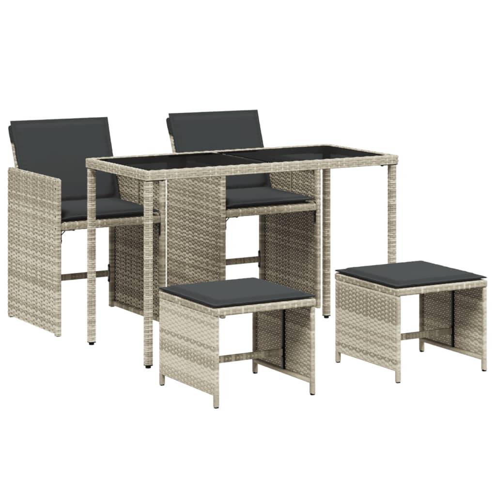 vidaXL 5-tlg. Garten-Essgruppe mit Kissen Hellgrau Poly Rattan
