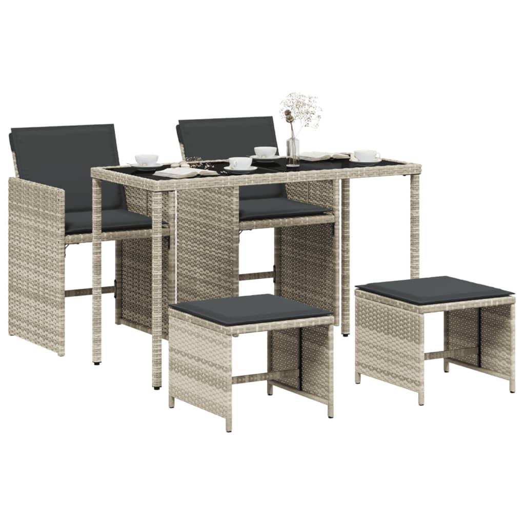 vidaXL 5-tlg. Garten-Essgruppe mit Kissen Hellgrau Poly Rattan