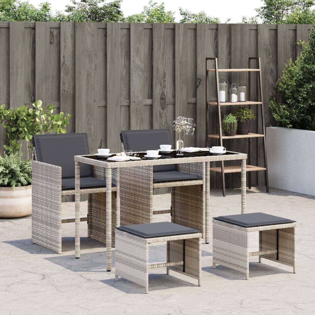 vidaXL 5-tlg. Garten-Essgruppe mit Kissen Hellgrau Poly Rattan