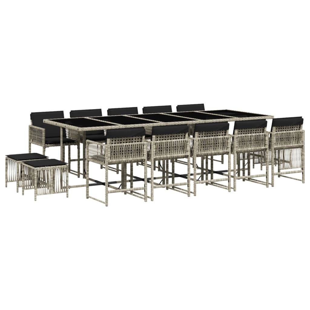 vidaXL 15-tlg. Garten-Essgruppe mit Kissen Hellgrau Poly Rattan