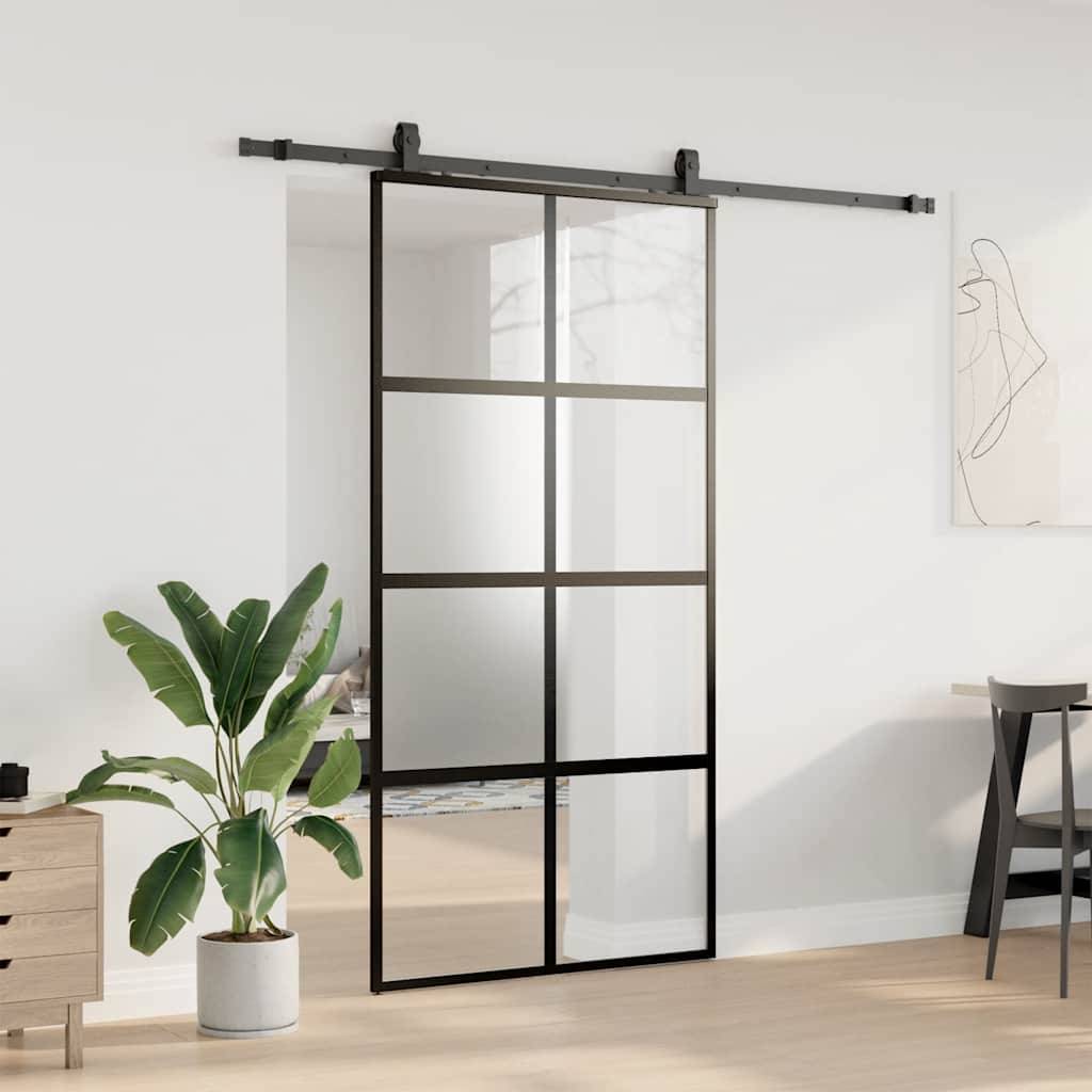 vidaXL Schiebetür mit Beschlag Schwarz 102,5x205 cm Hartglas