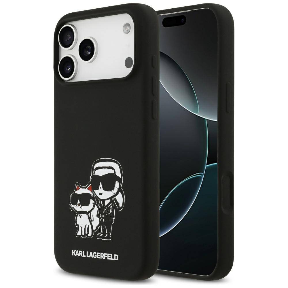 Hülle Karl Lagerfeld MagSafe iPhone 17 Pro Max Silikon schwarz Figuren Logo