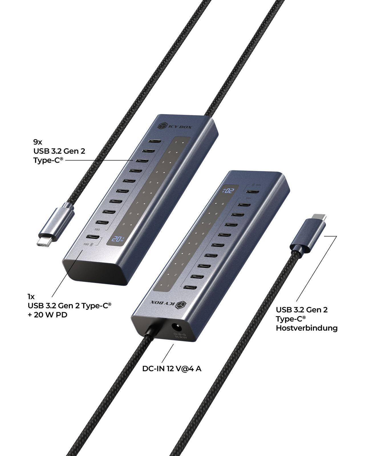 Hub 10-in-1 Hub IcyBox USB 3.2 mit 10 Anschlüssen Multimedia-Technik HUBs