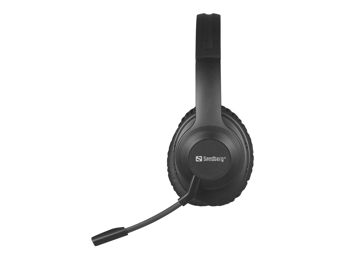 Ein schwarzes Over-Ear-Headset mit angebrachtem Mikrofon und Markenlogo auf der Ohrmuschel. Ideal für Anrufe oder Gaming.