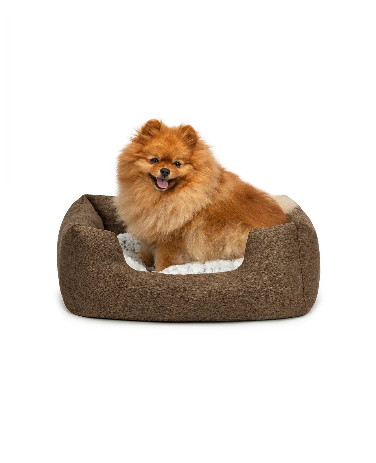 lionto Kuschelbett für Hunde, gemütliches Hundebett mit herausnehmbarem Wendekissen, rutschfestem Boden, 60x50 cm, braun