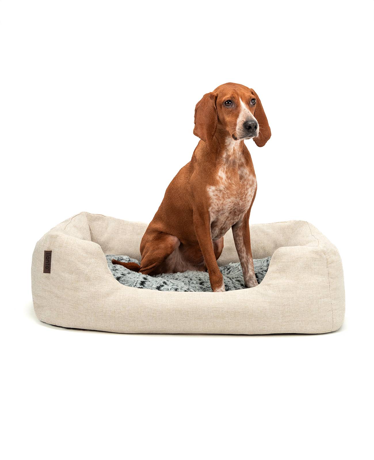 lionto Kuschelbett für Hunde, gemütliches Hundebett mit herausnehmbarem Wendekissen, rutschfestem Boden, 80x60 cm, beige