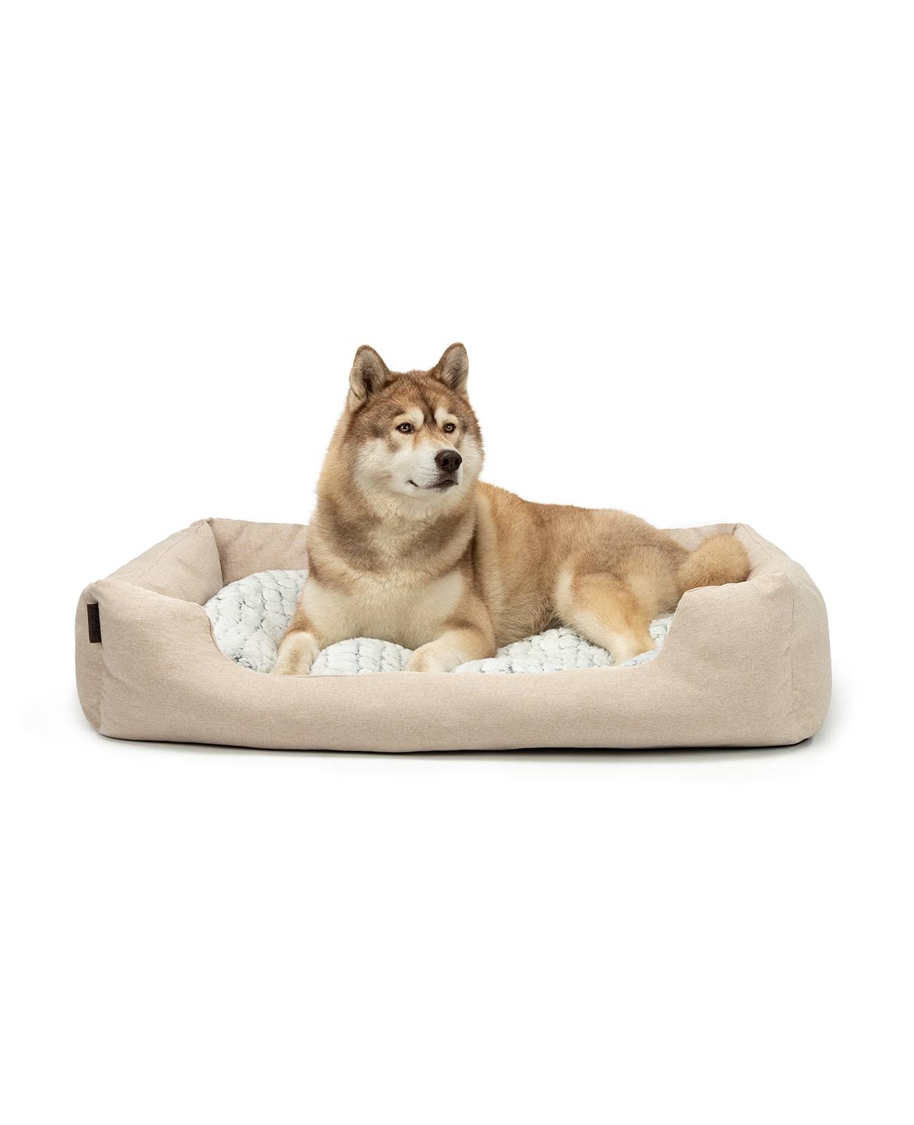 lionto Kuschelbett für Hunde, gemütliches Hundebett mit herausnehmbarem Wendekissen, rutschfestem Boden, 110x80 cm, beige