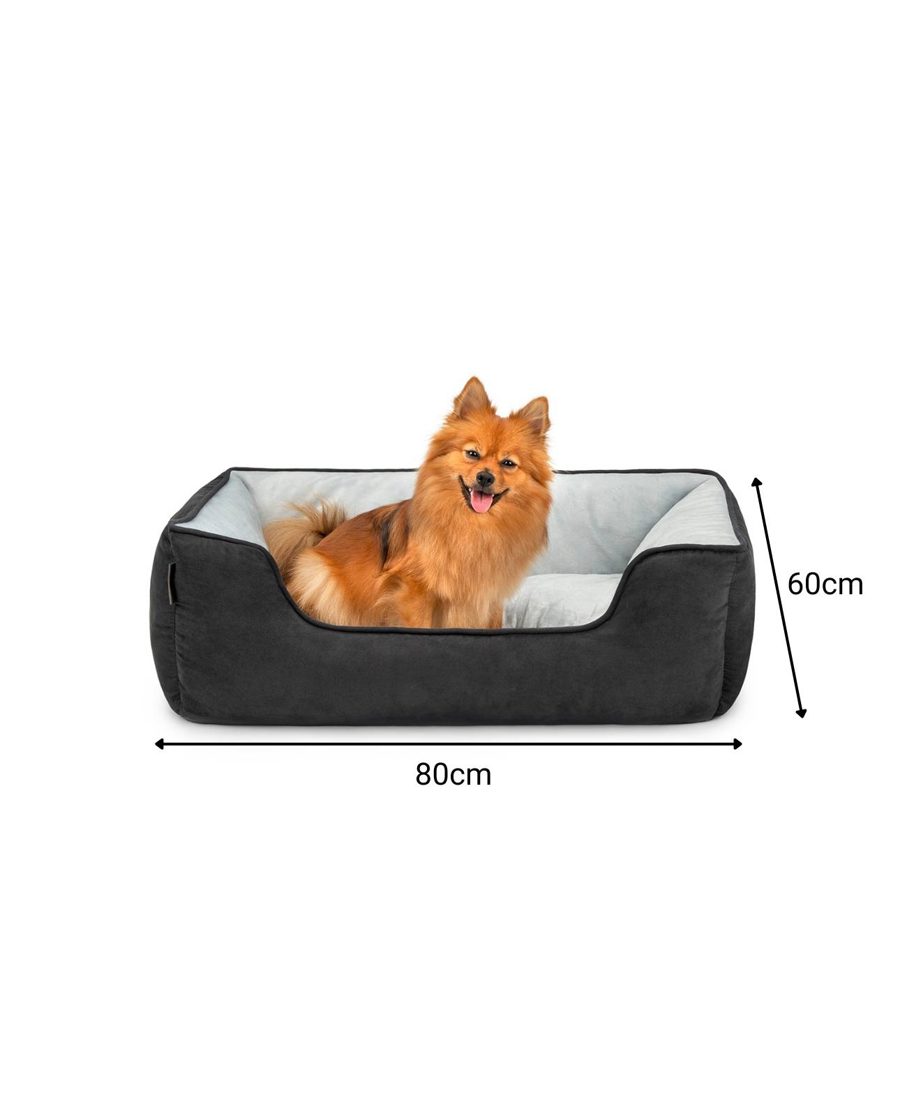lionto Hundebett – 2-in-1 Wendekörbchen, weich gepolstert & pflegeleicht, mit tiefem Einstieg, 80x60 cm, schwarz/grau
