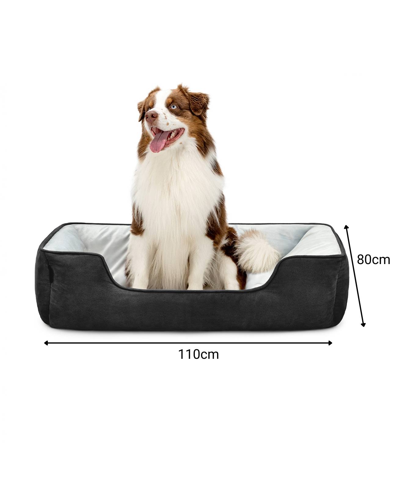 lionto Hundebett – 2-in-1 Wendekörbchen, weich gepolstert & pflegeleicht, mit tiefem Einstieg, 110x80 cm, schwarz/grau