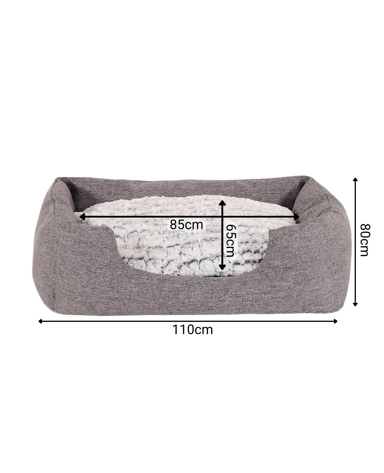 lionto Kuschelbett für Hunde, gemütliches Hundebett mit herausnehmbarem Wendekissen, rutschfestem Boden, 110x80 cm, grau