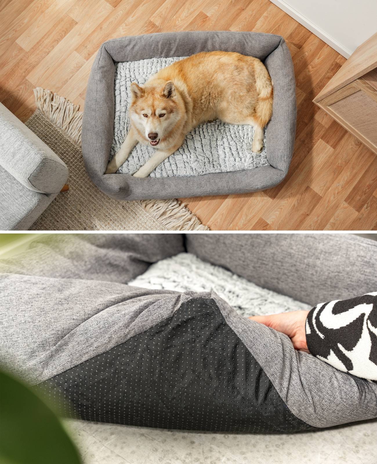 lionto Kuschelbett für Hunde, gemütliches Hundebett mit herausnehmbarem Wendekissen, rutschfestem Boden, 110x80 cm, grau