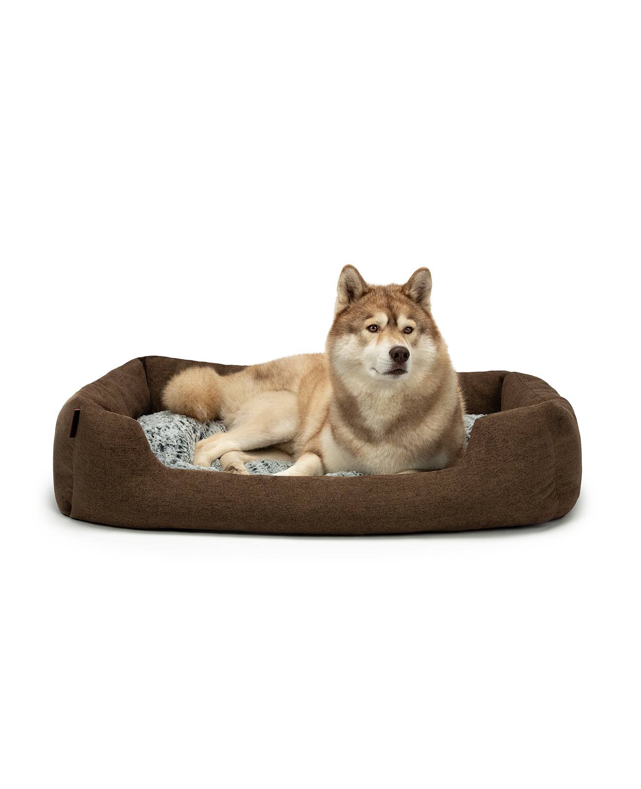 lionto Kuschelbett für Hunde, gemütliches Hundebett mit herausnehmbarem Wendekissen, rutschfestem Boden, 110x80 cm, braun