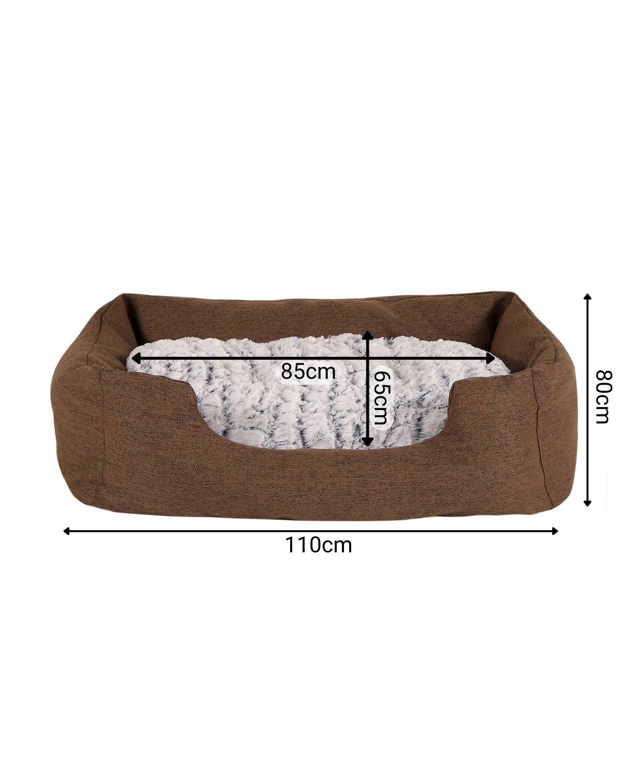 lionto Kuschelbett für Hunde, gemütliches Hundebett mit herausnehmbarem Wendekissen, rutschfestem Boden, 110x80 cm, braun