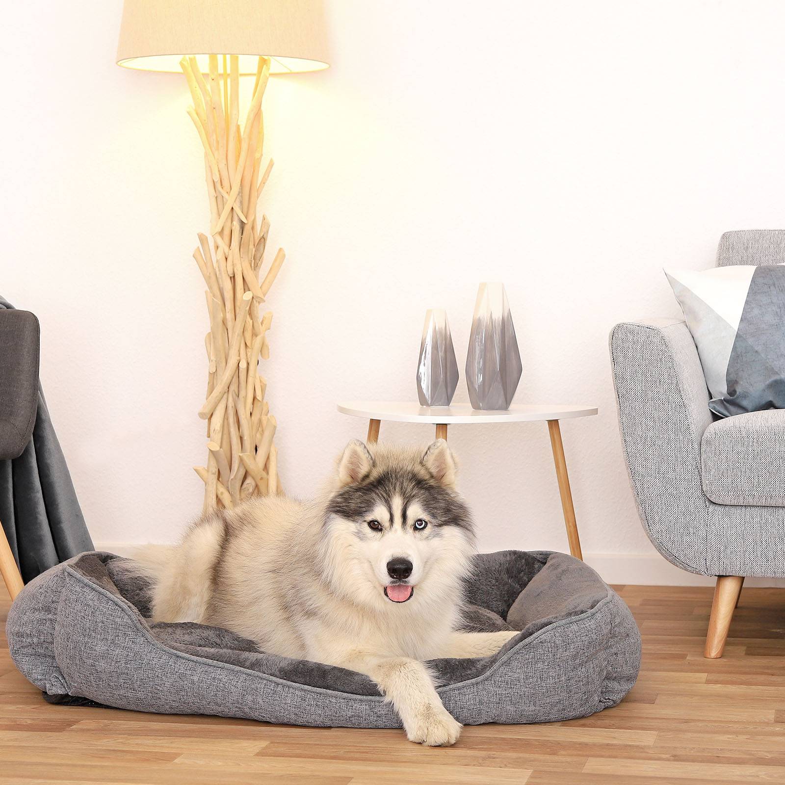 lionto Hundebett mit abnehmbarem Bezug, 110x80 cm, grau