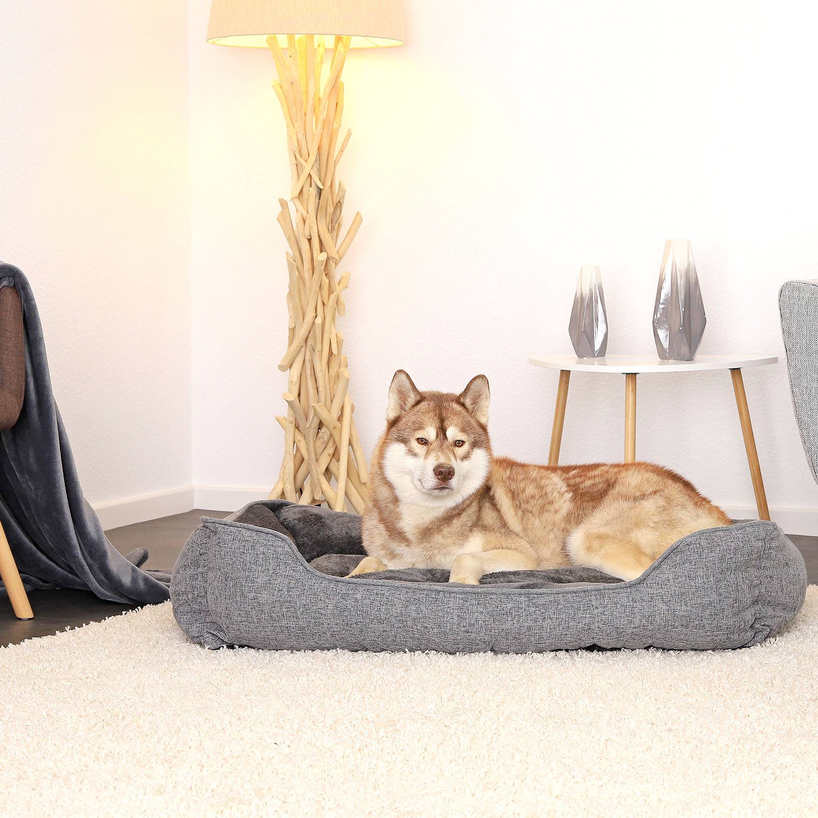 lionto Hundebett mit abnehmbarem Bezug, 110x80 cm, grau