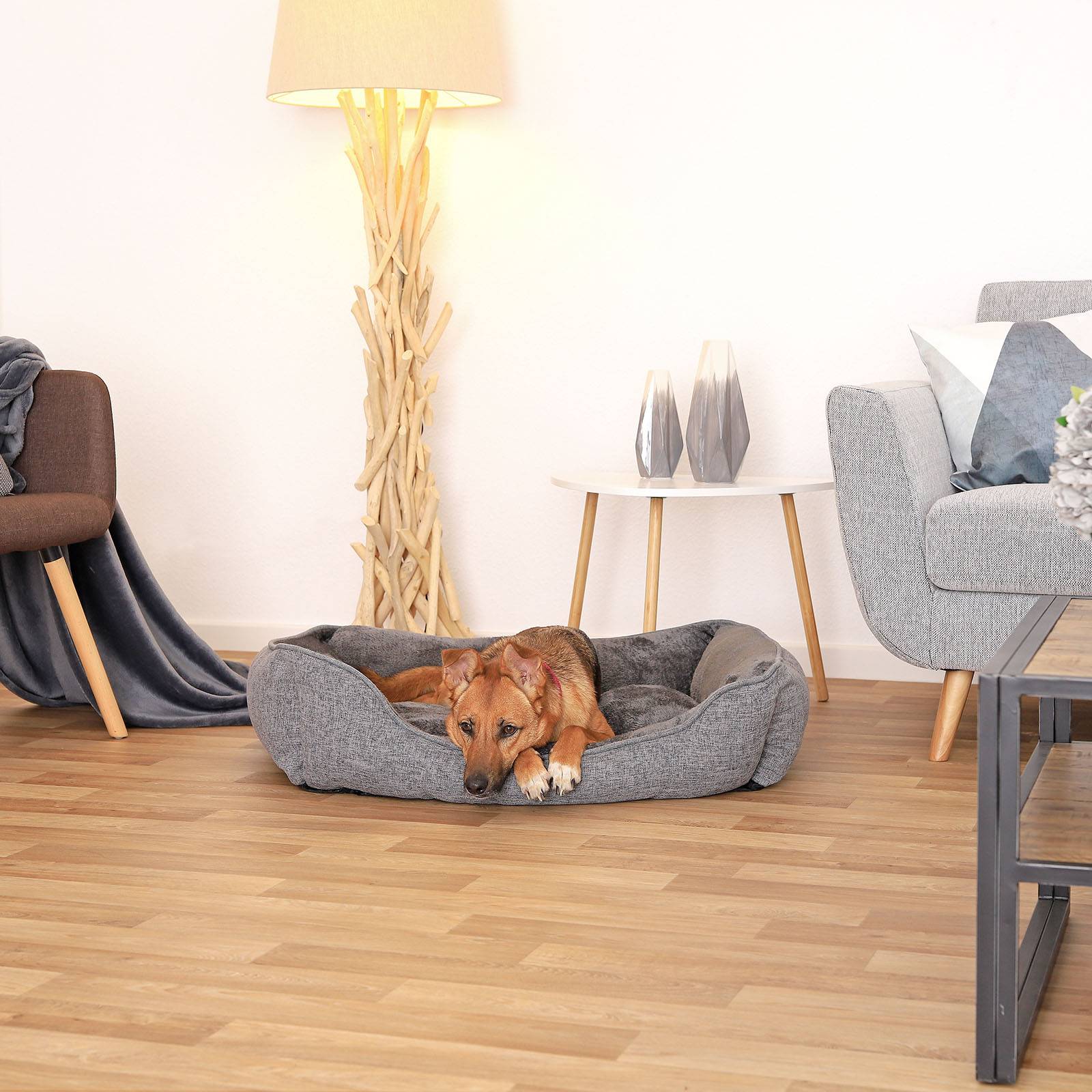 lionto Hundebett mit abnehmbarem Bezug, 90x75 cm, grau