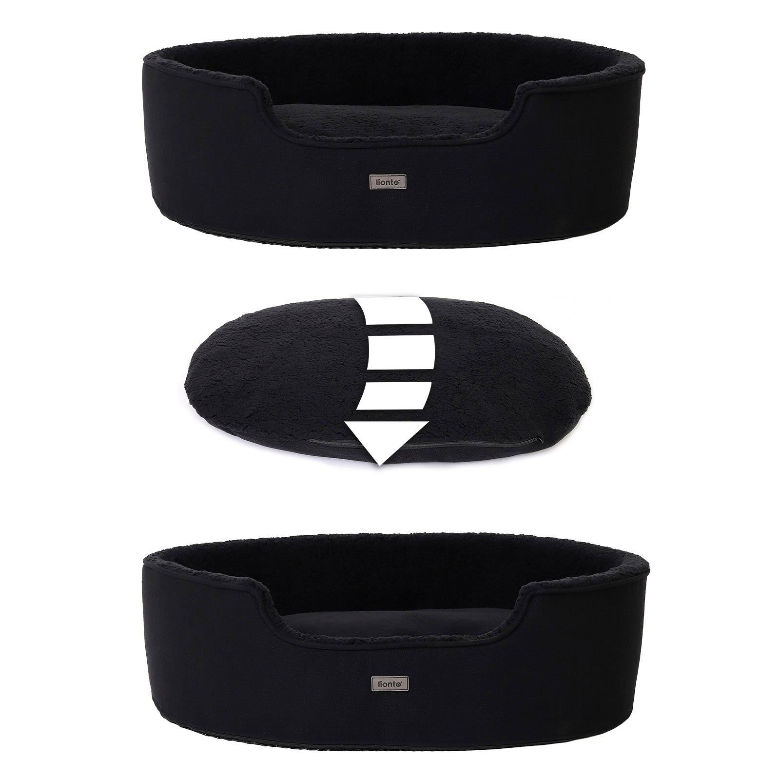 lionto Katzenbett, wendbares Kuschelbett mit abnehmbaren Bezügen & hohem Rand für Geborgenheit, 83x63x27 cm, schwarz
