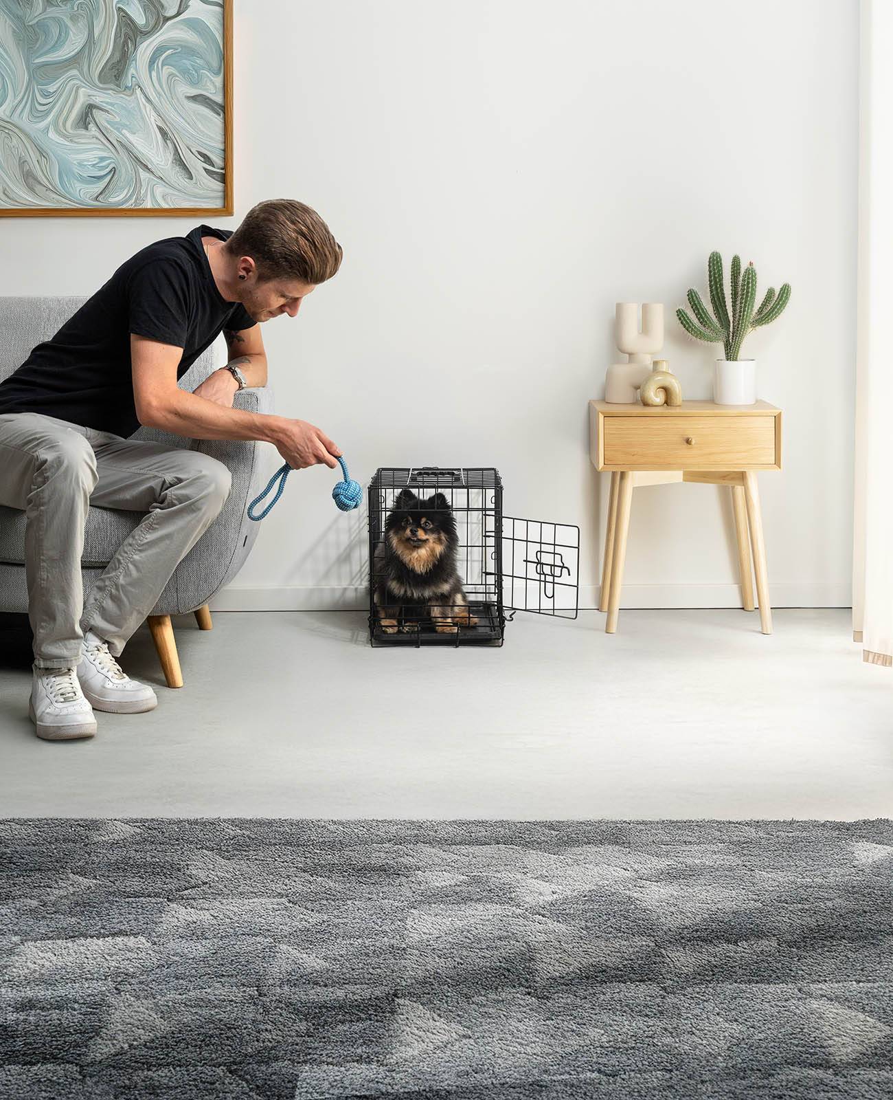 lionto Transportkäfig für Tiere, faltbarer Metallkäfig mit Trennwand, Kunststoffboden & Sicherheitsverriegelung, 45x31x36 cm