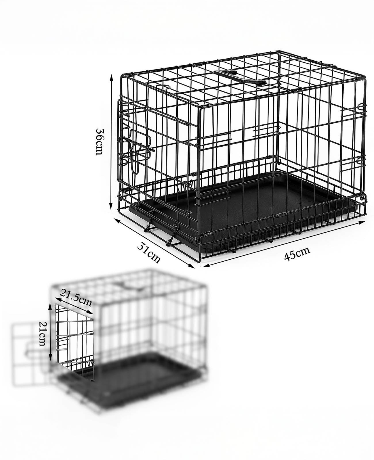 lionto Transportkäfig für Tiere, faltbarer Metallkäfig mit Trennwand, Kunststoffboden & Sicherheitsverriegelung, 45x31x36 cm