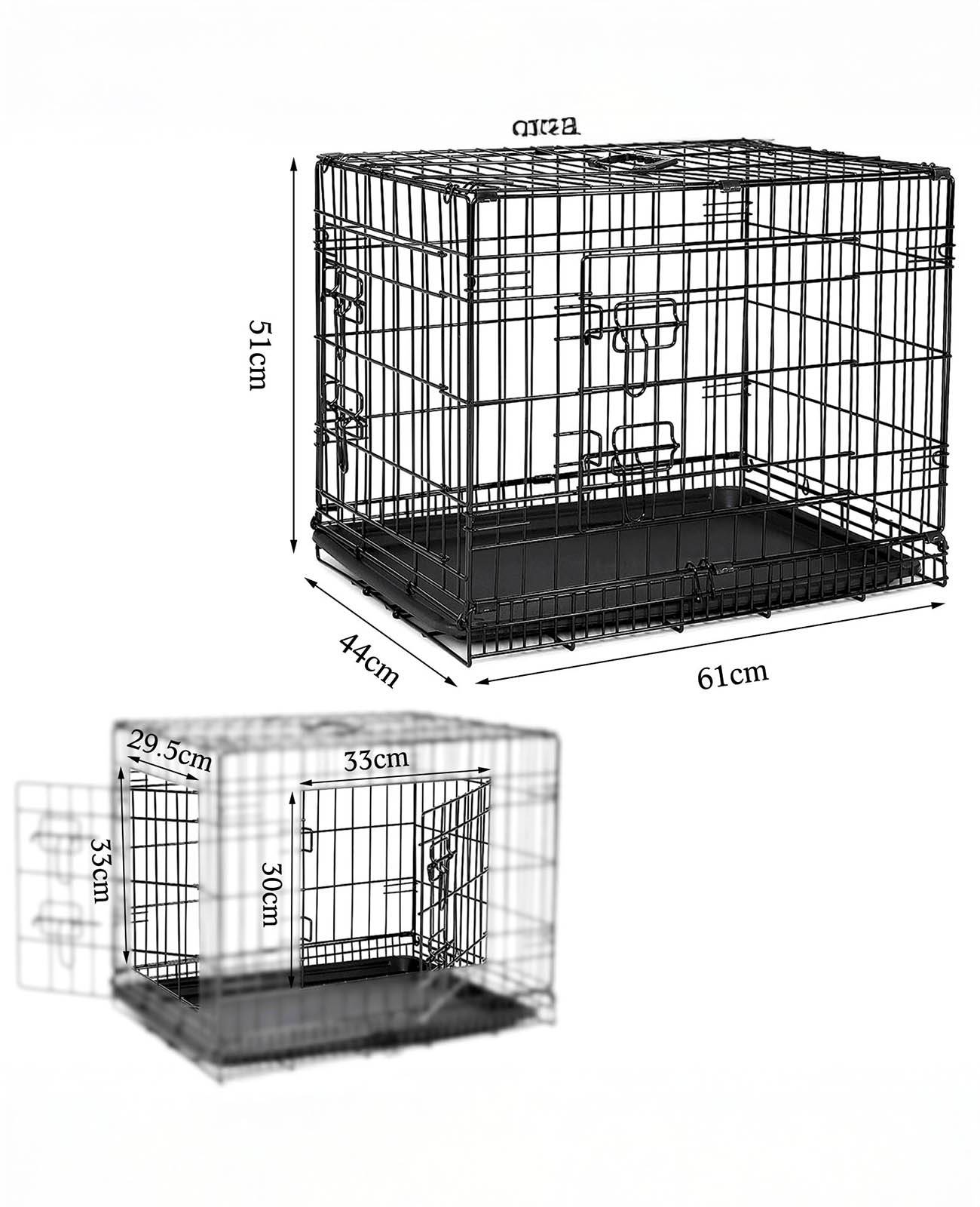 lionto Transportkäfig für Tiere, faltbarer Metallkäfig mit Trennwand, Kunststoffboden & Sicherheitsverriegelung, 61x44x51 cm