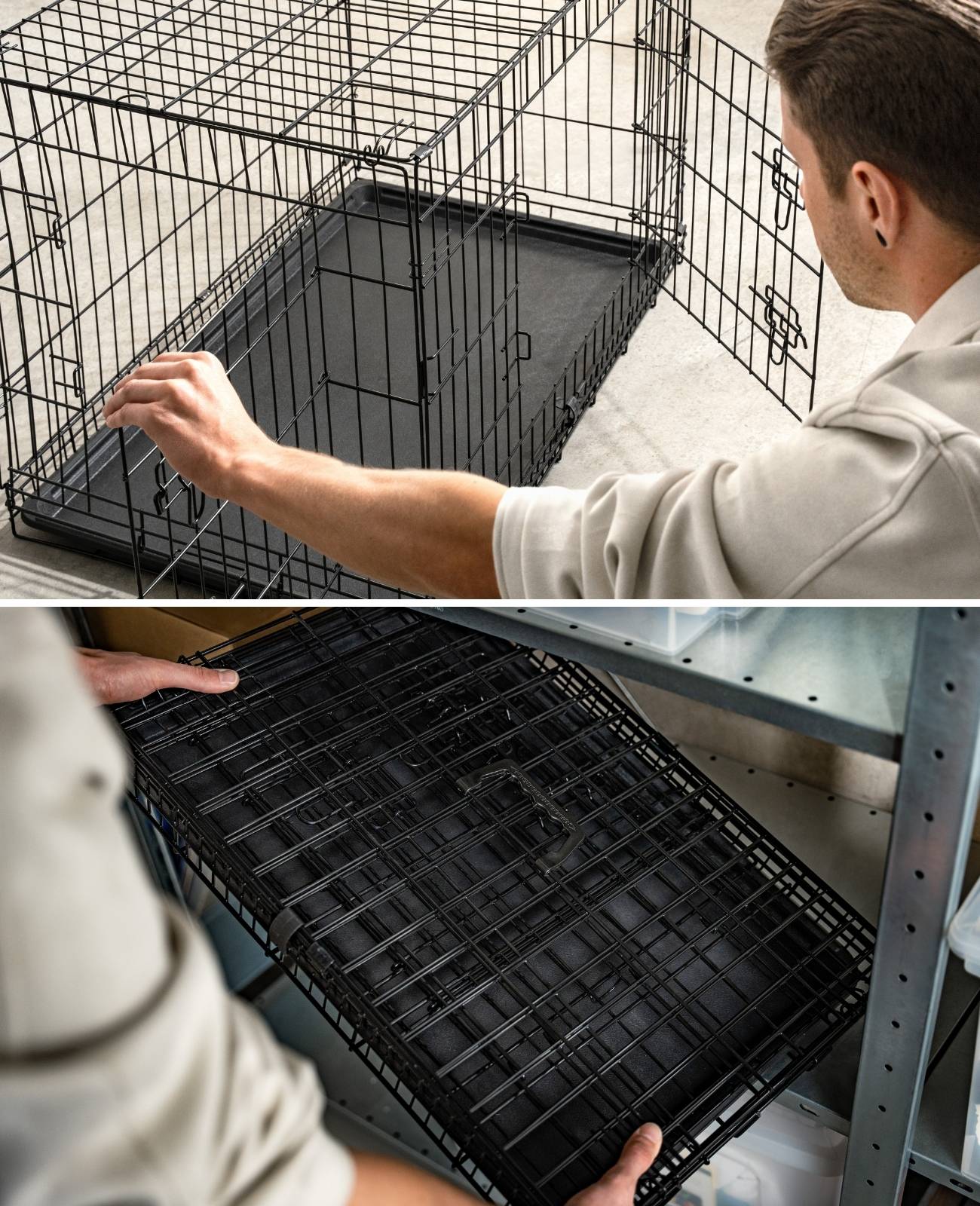 lionto Transportkäfig für Tiere, faltbarer Metallkäfig mit Trennwand, Kunststoffboden & Sicherheitsverriegelung, 61x44x51 cm