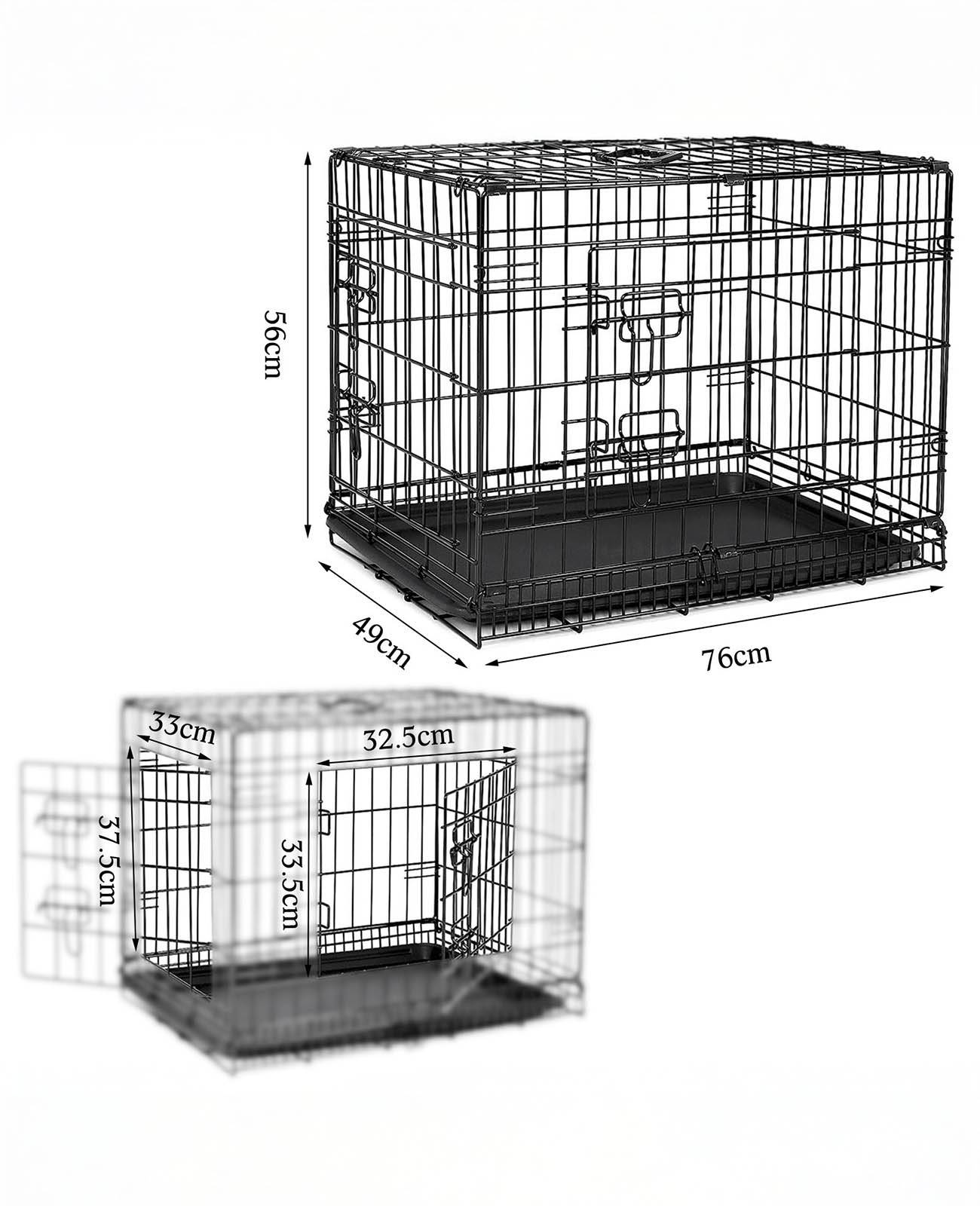 lionto Transportkäfig für Tiere, faltbarer Metallkäfig mit Trennwand, Kunststoffboden & Sicherheitsverriegelung, 76x49x56 cm