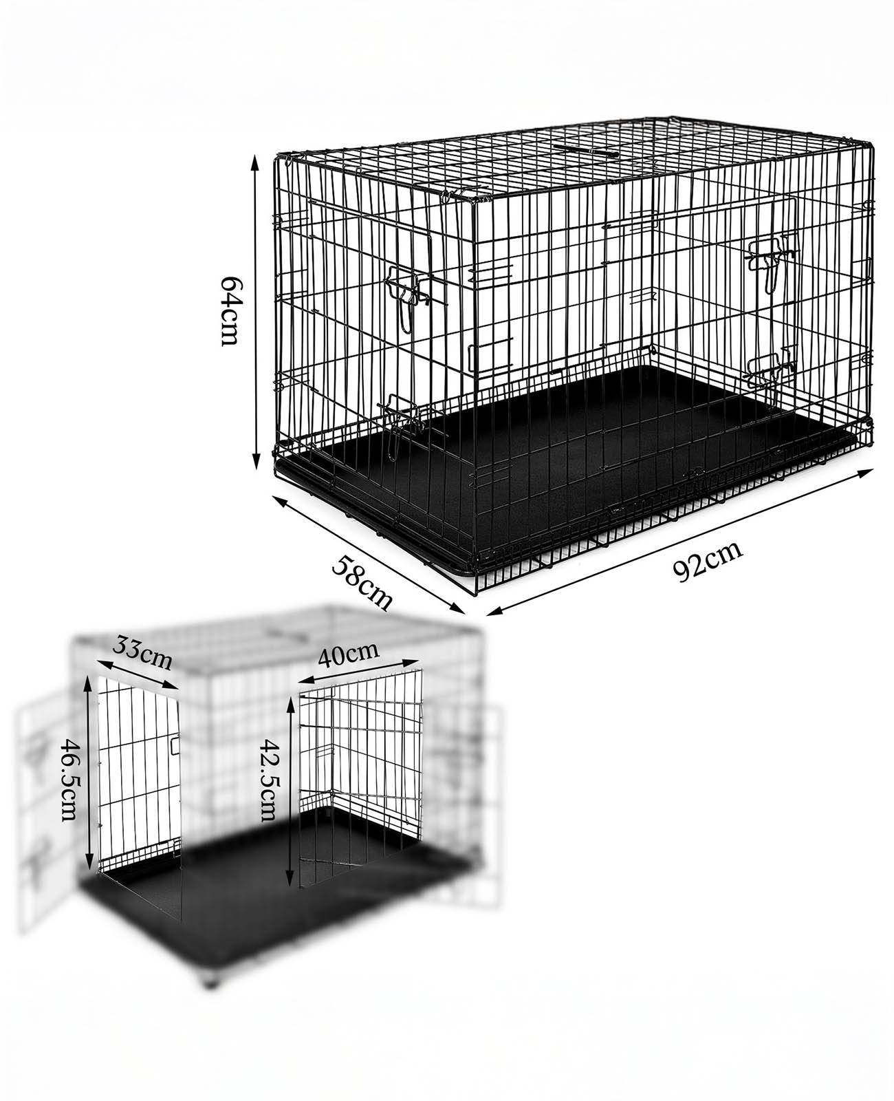lionto Transportkäfig für Tiere, faltbarer Metallkäfig mit Trennwand, Kunststoffboden & Sicherheitsverriegelung, 92x58x64 cm