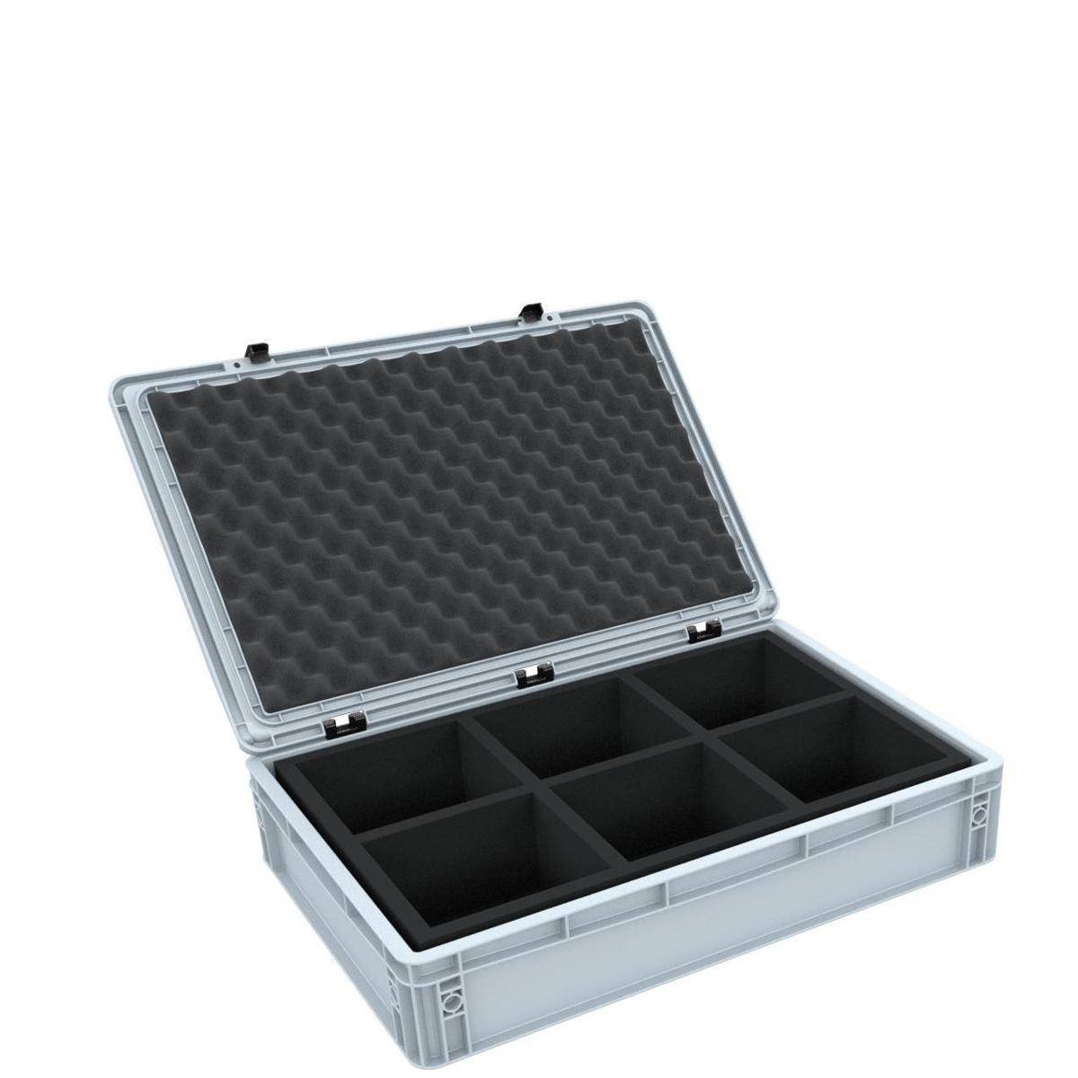 EB82SET - ED 64/12 HG Eurobehälter mit Scharnierdeckel 600 x 400 x 135 mm inklusive 6-fach