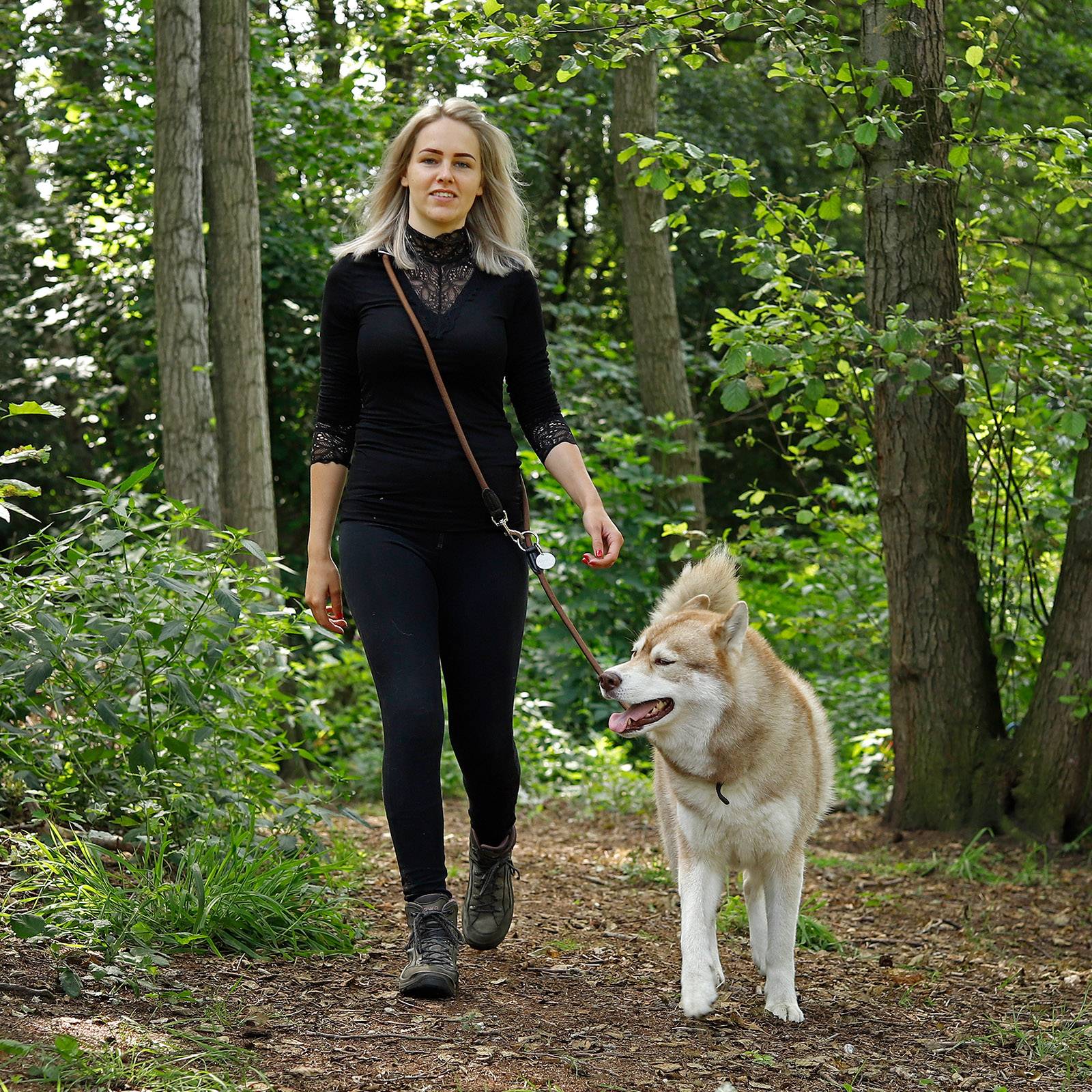 lionto Multifunktionsleine, 3-fach verstellbare Hundeleine aus robustem Nylon mit Kunstleder & Edelstahl, 200 cm, braun