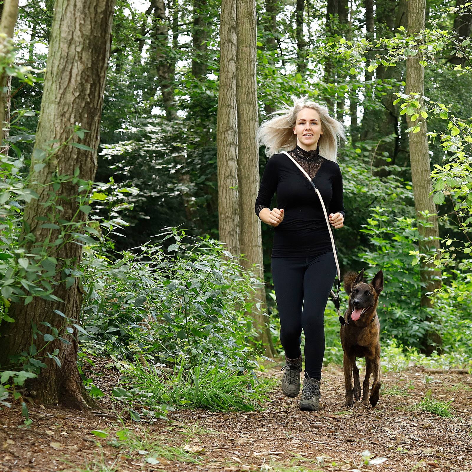 lionto Multifunktionsleine, 3-fach verstellbare Hundeleine aus robustem Nylon mit Kunstleder & Edelstahl, 200 cm, beige