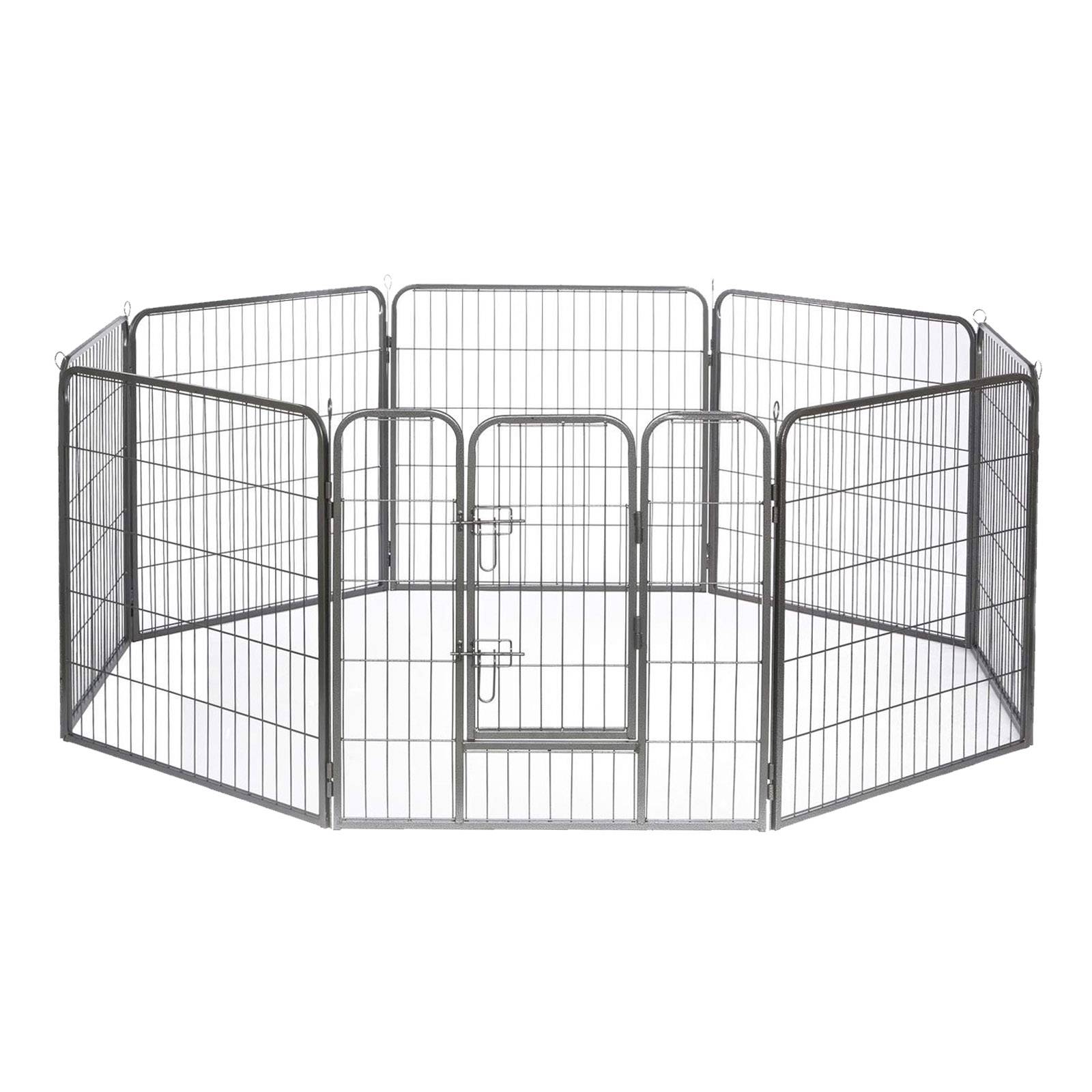 lionto Welpenfreilauf, 8-teiliges Metallgehege mit Tür, sicherer Auslauf für Hunde, Katzen & Kleintiere, innen & außen, 80x60 cm