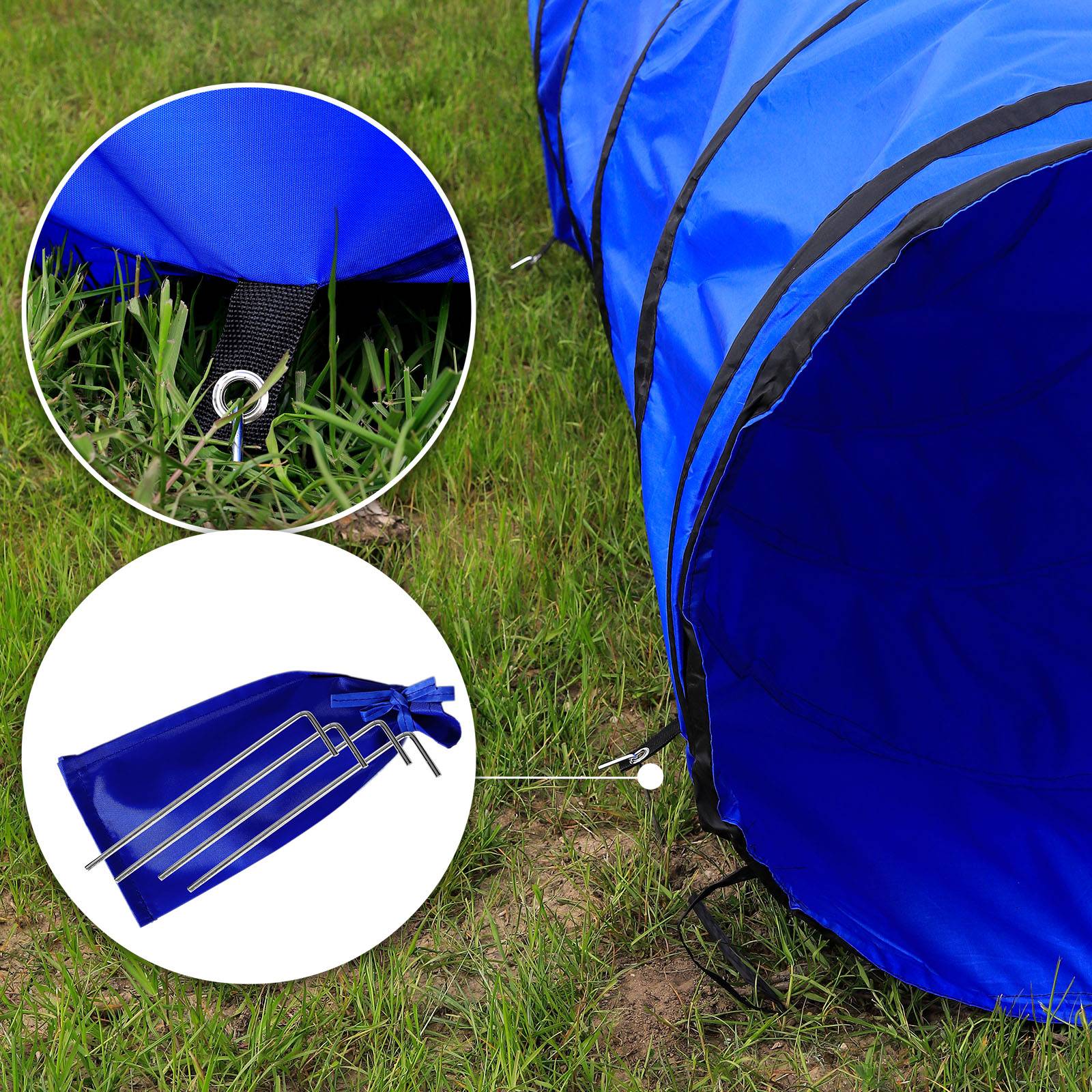 lionto Hundespieltunnel, stabiler Agilitytunnel für Hunde, faltbar mit Tragetasche & Heringen, 200x40 cm, blau