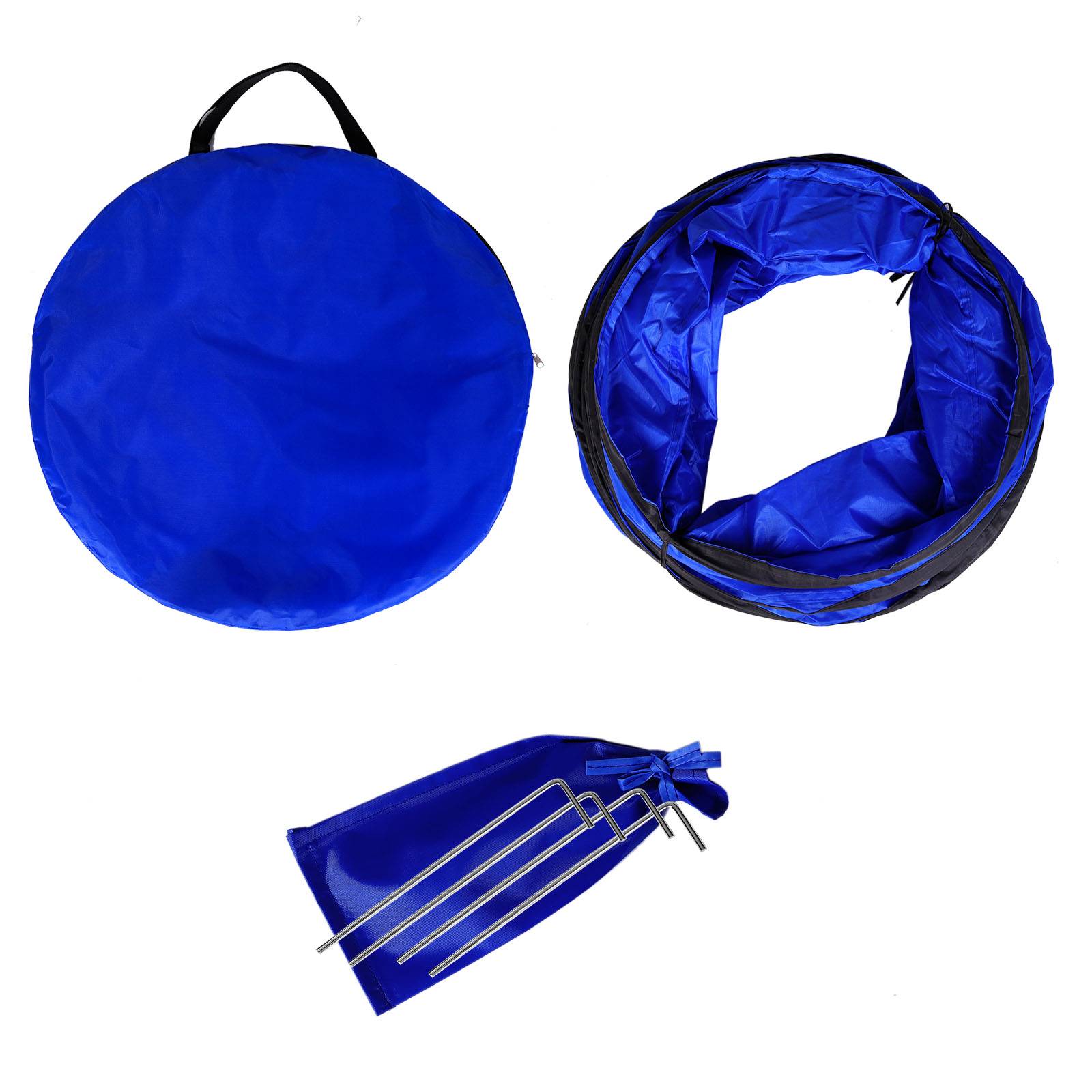 lionto Hundespieltunnel, stabiler Agilitytunnel für Hunde, faltbar mit Tragetasche & Heringen, 200x40 cm, blau